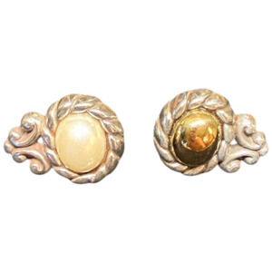 BRIGHTON Moonglow Earrings Singles Faux Pearl Gold Tone Cabochan Silver Plated